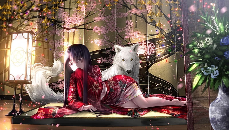 Beautiful Anime Painting of a Wolf · Creative Fabrica