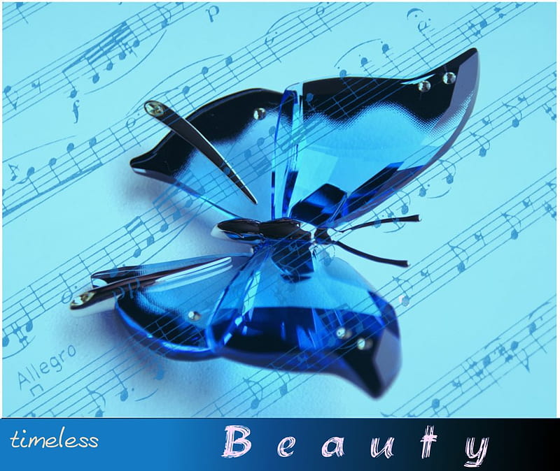 Timeless beauty, wonderful, wings, timeless, music, notes, bonito, glass, song, butterfly, allegro, entertainment, love, beauty, crystal, fashion, blue, HD wallpaper