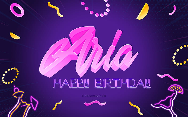 Happy Birtay Aria Purple Party Background, Aria, creative art, Happy Aria birtay, Aria name, Aria Birtay, Birtay Party Background, HD wallpaper