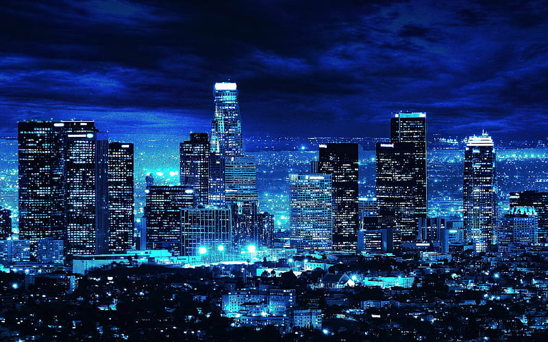 Los Angeles modern buildings, nightscapes, LA, USA, America, HD wallpaper
