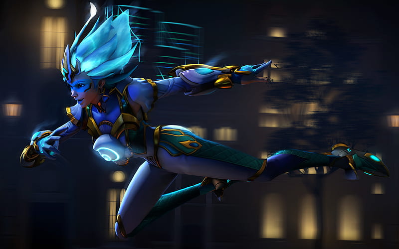 Tracer Super Saiyan Blue, cyber warrior, Overwatch, HD wallpaper