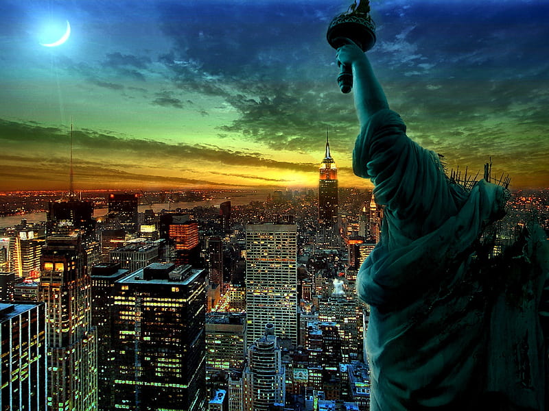 Destroyed statue renewed City, destroyed, city, new york, statue, HD wallpaper