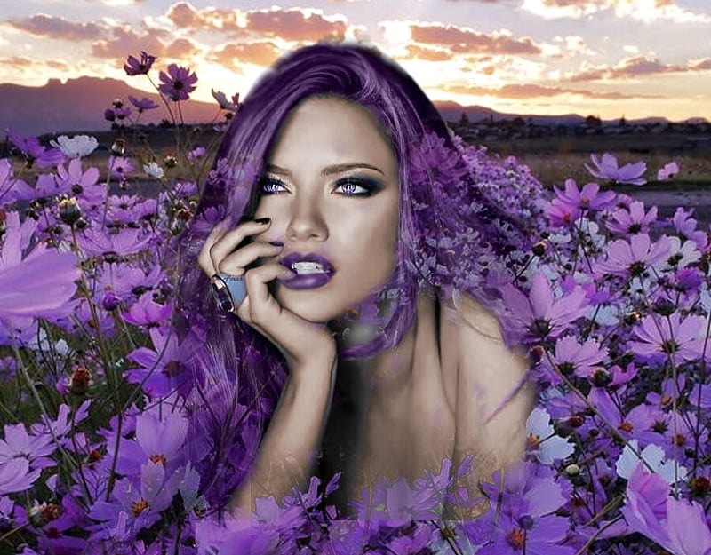 Day Dreaming In Flowers, etheral women, strike a pose, women are special, purplicious gals, facing beauty, I Tunes, female trendsetters, album, grandma gingerbread, HD wallpaper