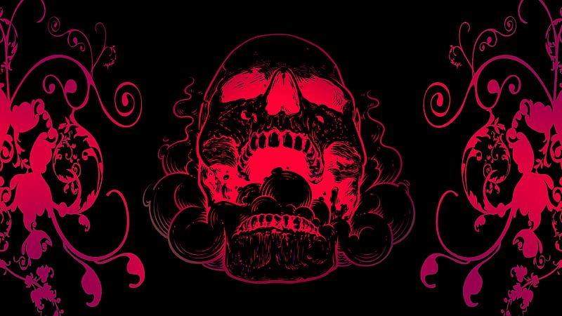 Red Skull Flowers Black Background , skull, dark, black, artist, artwork, digital-art, HD wallpaper