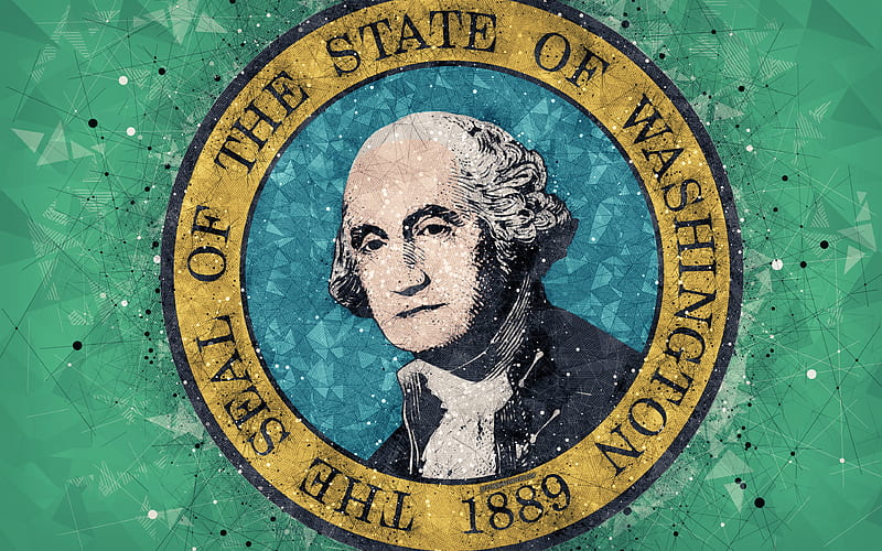 Seal of Washington emblem, geometric art, Washington State Seal, American states, green background, creative art, Washington, USA, state symbols USA, HD wallpaper