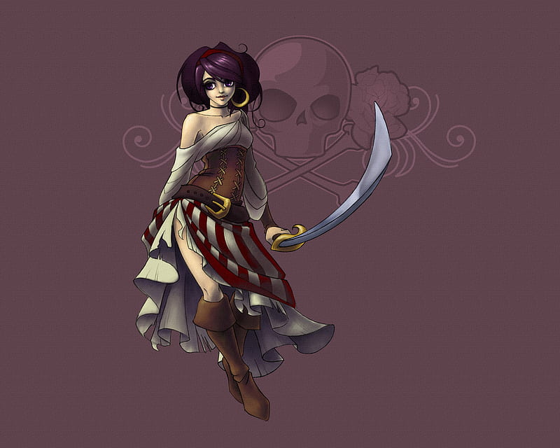 Young Pirate, cutlass, skull n crossbones, dress, woman, HD wallpaper