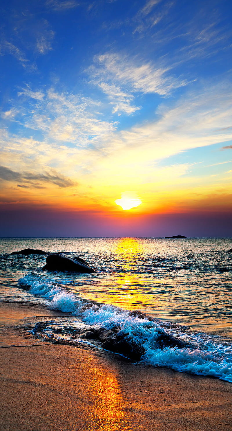 sunset, blue, landscape, playa, sky, HD phone wallpaper