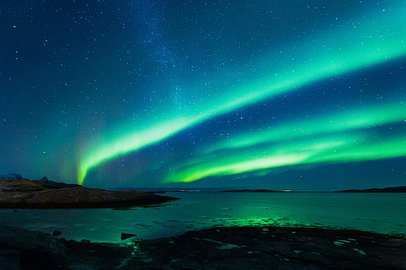 northern lights, night, nature, glow, green, HD wallpaper