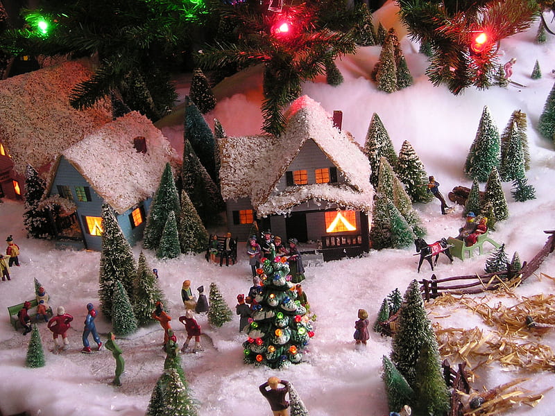 Christmas Village View2, brecksville, christmas, village, ohio, tradition, HD wallpaper