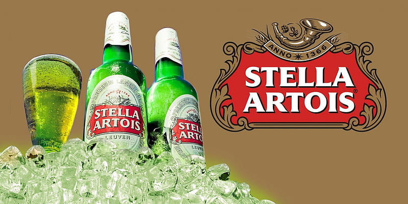 Stella Artois Beer, glass, alcohol, bottle, stella artois, ice, drink, beer, HD wallpaper