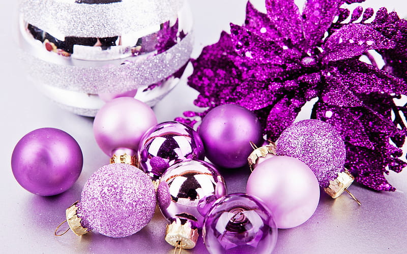 Merry Christmas, purple decorations, Happy New year, purple balls, xmas decoration, berries, Christmas, xmas, HD wallpaper