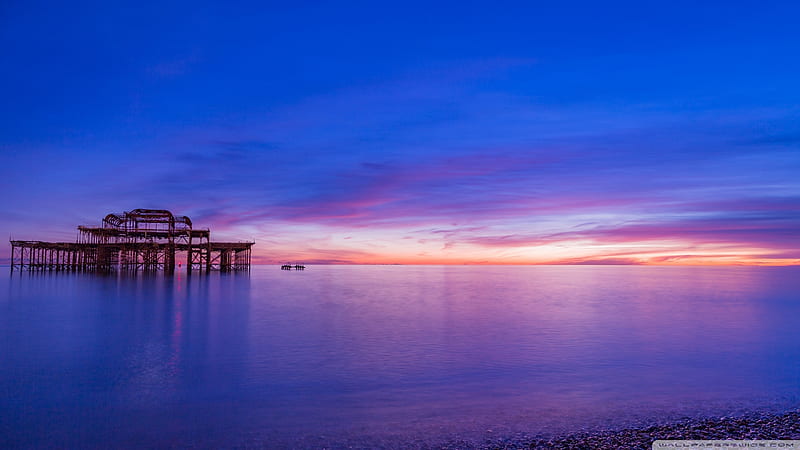 Brighton Pier Sunset, pier, nature, sunset, sky, sea, HD wallpaper