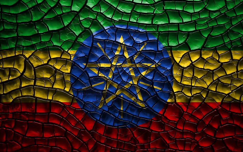 Flag of Ethiopia cracked soil, Africa, Ethiopian flag, 3D art, Ethiopia, African countries, national symbols, Ethiopia 3D flag, HD wallpaper