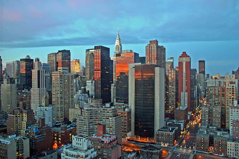 New York City Skyline, new york, city, skyline, evening, skyscrapers ...