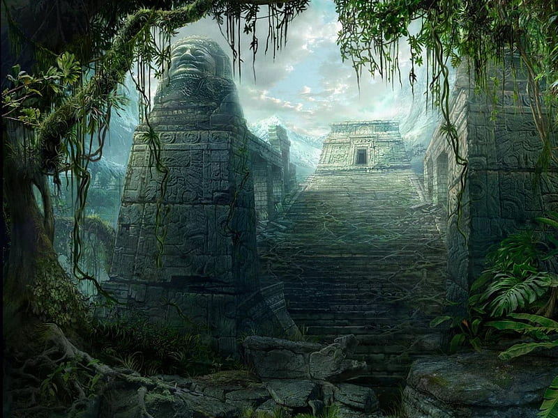 Jungle Temple, jungle, temple, art, fantasy, HD wallpaper