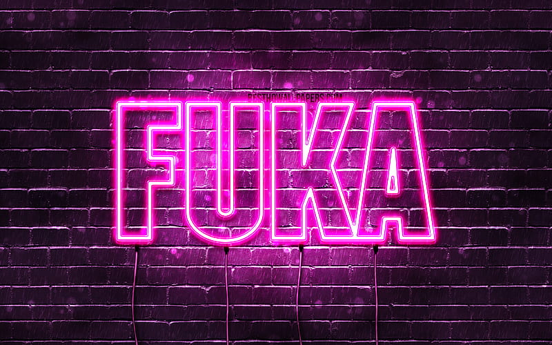 Fuka with names, female names, Fuka name, purple neon lights, Happy Birtay Fuka, popular japanese female names, with Fuka name, HD wallpaper