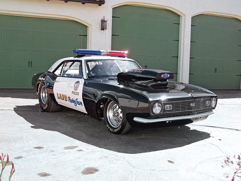 LAPD Pro Street Camaro, gm, black, police, white, classic, bowtie, HD wallpaper