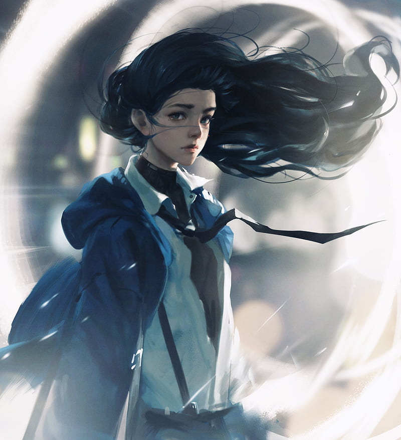 anime girl, wind, long hair, semi realistic, sad expression, Anime, HD phone wallpaper