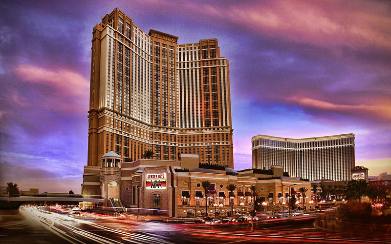 The Palazzo, Las Vegas, Paradise, Nevada, casino, luxury hotel, evening, sunset, USA, HD wallpaper
