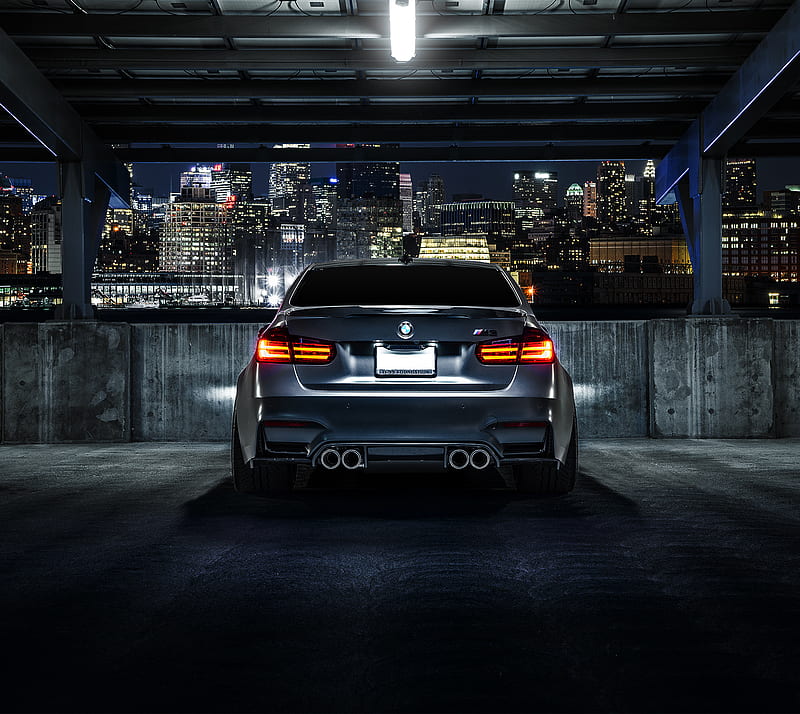  BMW M3, carbono, ciudad, f8, modo, noche, trasero, Fondo de pantalla HD