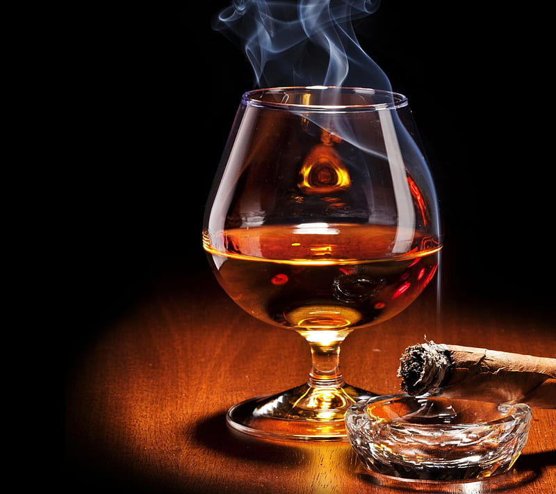 Brandy, alcohol, cigar, drink, smoke, whiskey, HD wallpaper