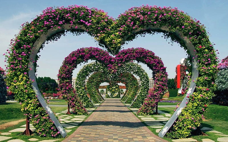 Flower Arches, flowers, nature, arches, gates, HD wallpaper