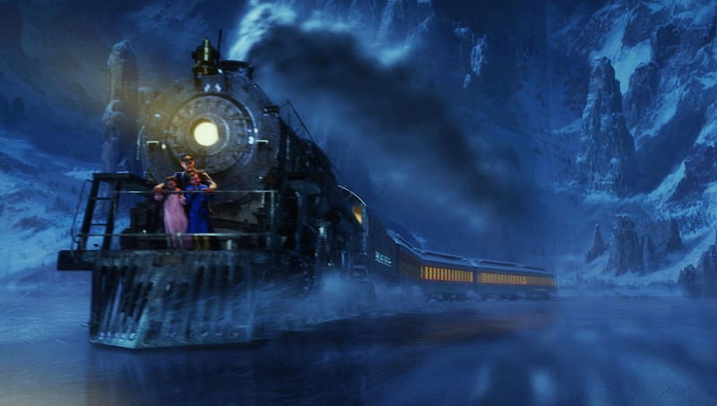 Polar Express, locomotive, train, people, steam, light, HD wallpaper