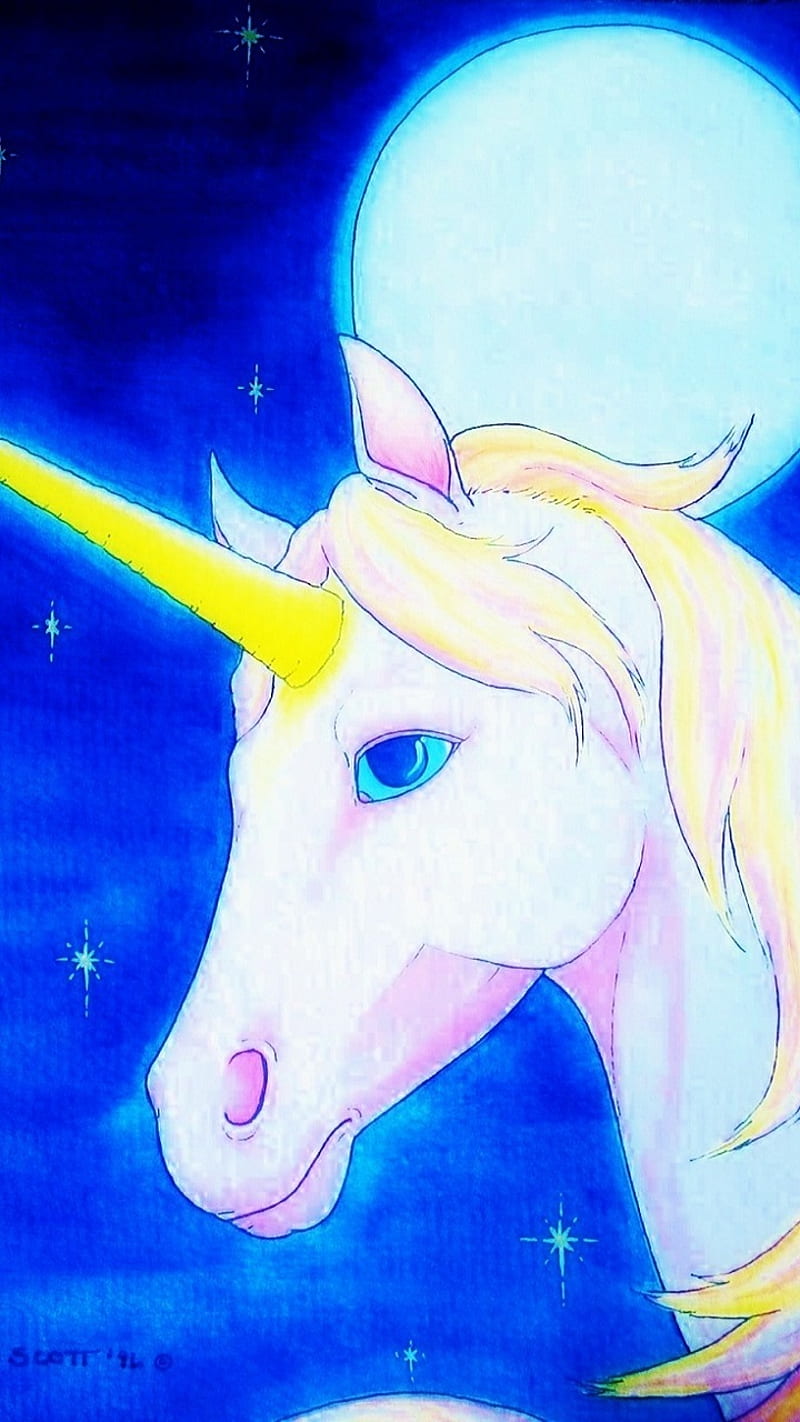 Mythical Moonlight, art, drawn, fantasy, horse, magic, moon, myth, night, star, unicorn, HD phone wallpaper