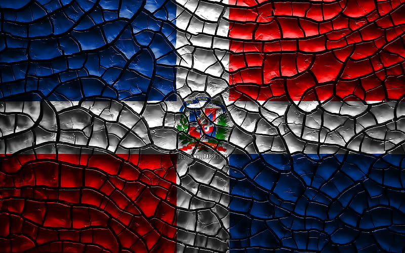 Flag of Dominican Republic cracked soil, North America, Dominican Republic flag, 3D art, Dominican Republic, North American countries, national symbols, Dominican Republic 3D flag, HD wallpaper