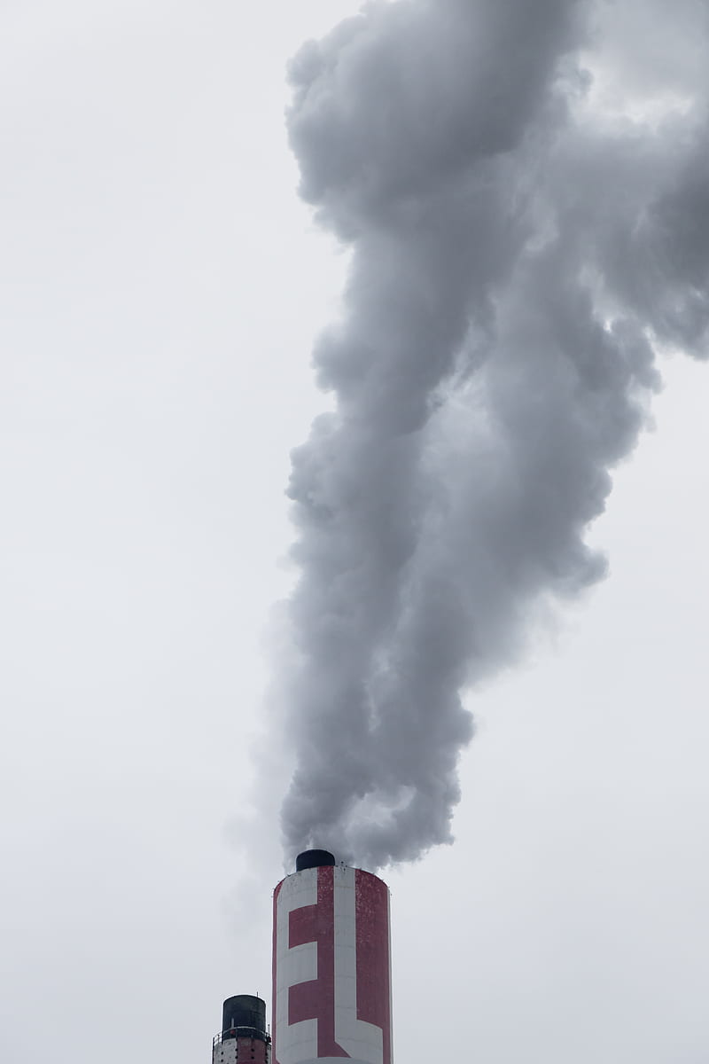 red factory chimney with smoke, HD phone wallpaper