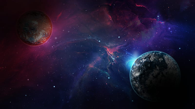 planets, cosmos, colorful nebula, stars, outer space, galaxy, Space, HD wallpaper