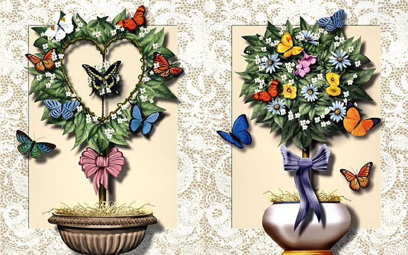 Topiary 3 & 4 F, art, butterfly, topiary, painting, wide screen, abstract, illustration, artwork, HD wallpaper