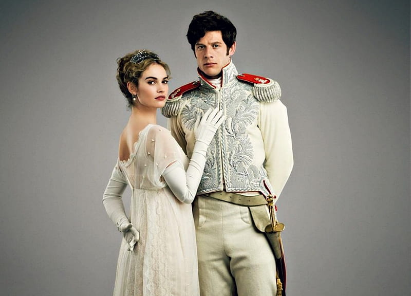 War & Peace (2016), Lily James, war and peace, man, woman, actress, love, tv series, white, history, couple, James Norton, actor, HD wallpaper