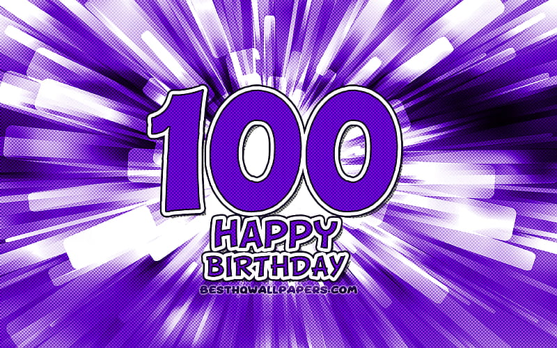 Happy 100th birtay violet abstract rays, Birtay Party, creative, Happy 100 Years Birtay, 100th Birtay Party, 100th Happy Birtay, cartoon art, Birtay concept, 100th Birtay, HD wallpaper