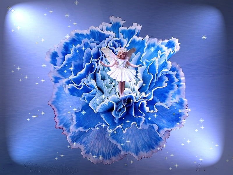 Blue Flora, dreamy, fantasy, angel, flower, flood lights, nature, blue, HD wallpaper