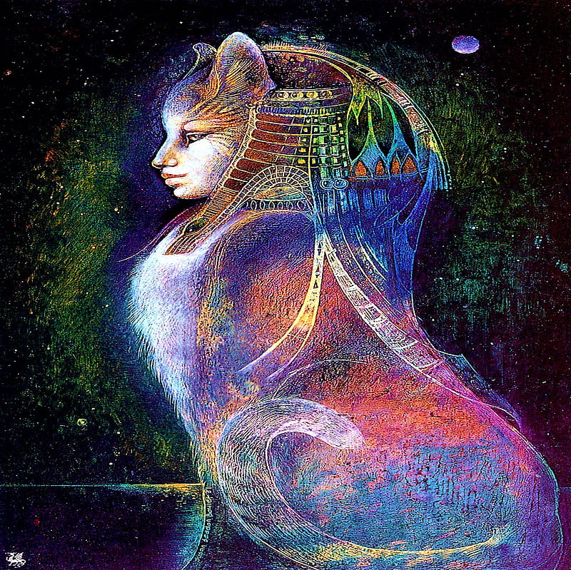 Egypthian cat woman, art, 3d, morph, cat, woman, egypthian, HD wallpaper