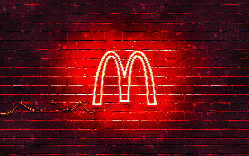  Logotipo rojo de mcdonalds, pared de ladrillo rojo, logotipo de mcdonalds, marcas, Fondo de pantalla HD