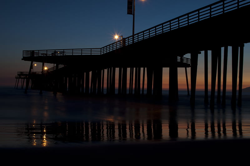 Pier, tranquil, night, ocean, HD wallpaper | Peakpx