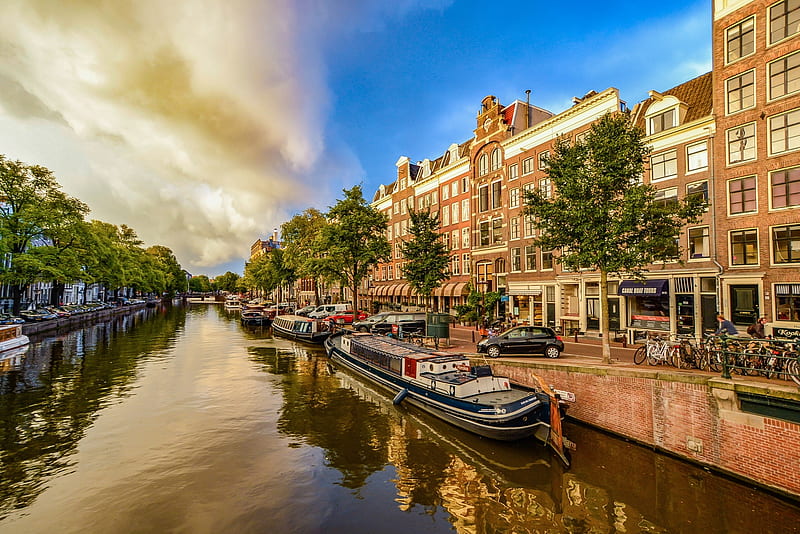 Storm Approaching Amsterdam, Cityscapes, Europe, Sky, Clouds, Storms, Amsterdam, Canals, Nature, HD wallpaper