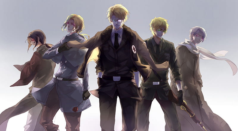 Allies, male, manga, gray background, allies aph, group, anime, scarf, hetalia axis powers, aph, hetalia, HD wallpaper