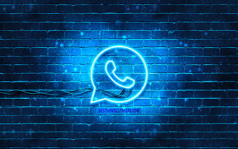 WhatsApp blue logo blue brickwall, WhatsApp logo, social networks, WhatsApp neon logo, WhatsApp, HD wallpaper