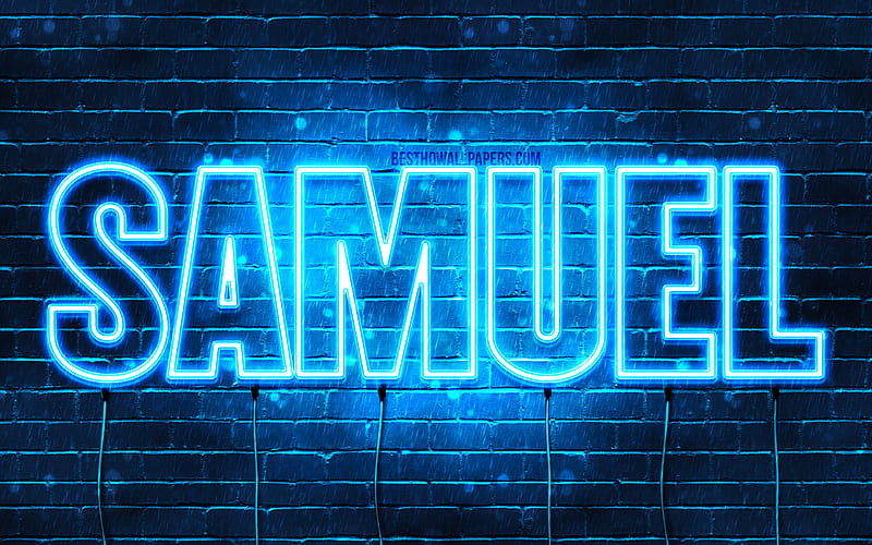 Samuel with names, horizontal text, Samuel name, blue neon lights, with Samuel name, HD wallpaper