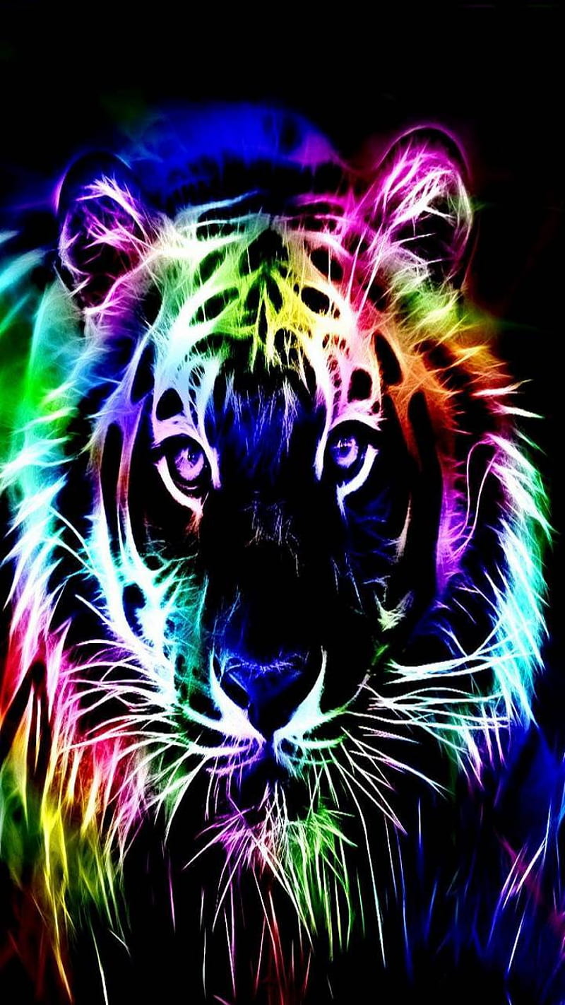 colorful, neon, tiger, HD phone wallpaper