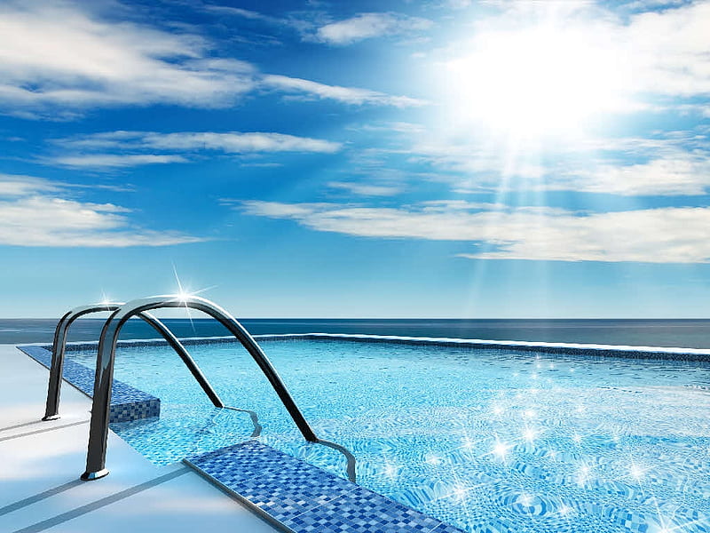 Swimming Pool, beach, sun, water, HD wallpaper
