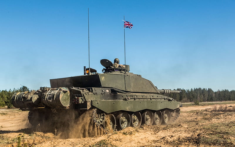 Challenger 2, British tank, training ground, Great Britain, battle tank, modern armored vehicles, British flag, HD wallpaper