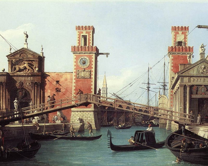 Canaletto - View of the Entrance to the Arsenale, oil painting, venice, 18th century, harbor, HD wallpaper