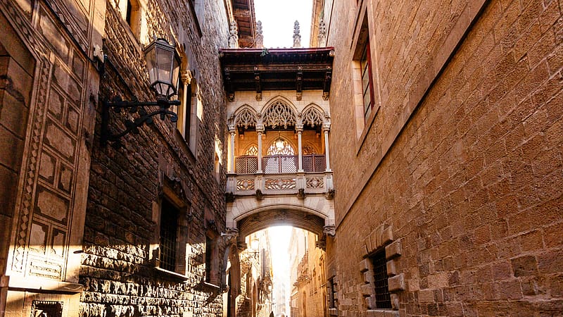 Bridge Bishop Gothic Quarter Barcelona Spain Bing, HD wallpaper