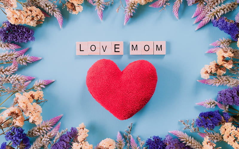I Love Mom, Mothers Day, concepts, congratulations, red heart, I love my mother, HD wallpaper