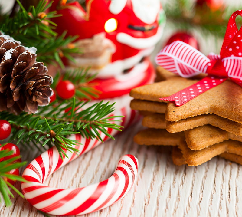 Christmas decoration, cone, gingerbreads, HD wallpaper