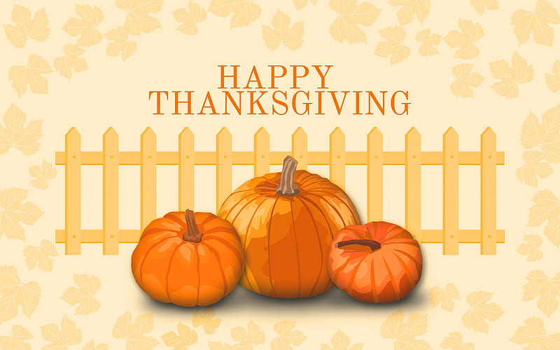 Thanksgiving Greetings, Fall, fence, leaves, Thanksgiving, Autumn, Happy Thanksgiving, pumpkins, HD wallpaper